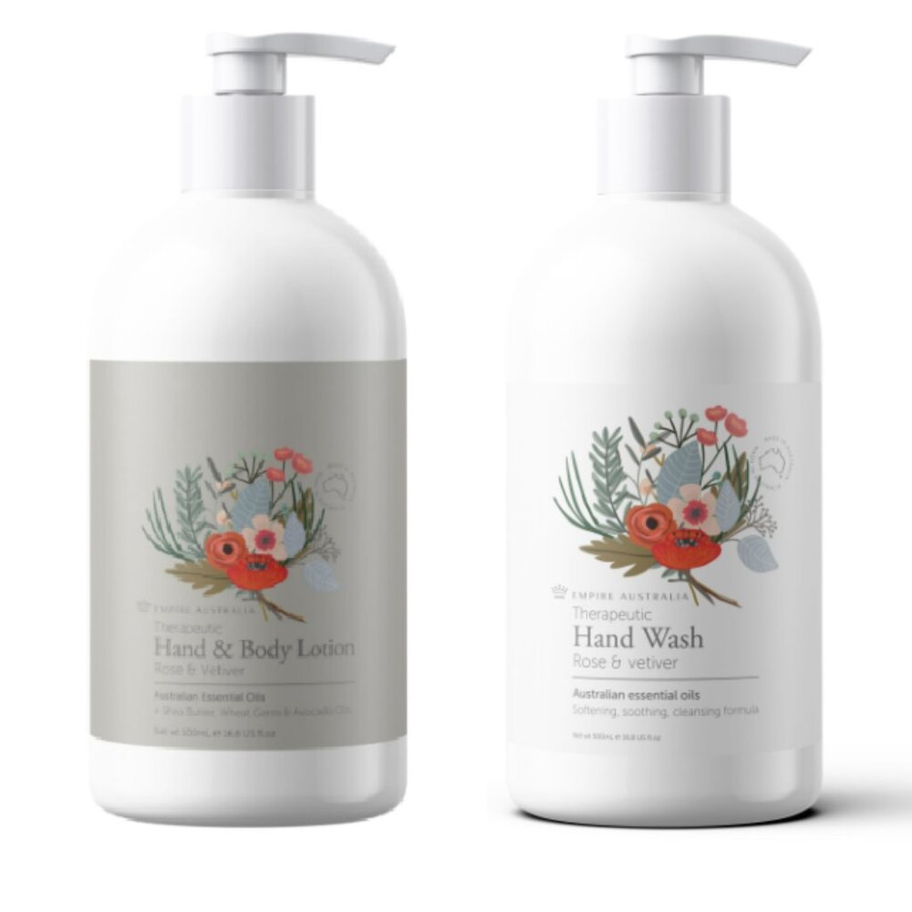 Empire Australia Therapeutic Rose & Vetiver Hand/Body Care Duo